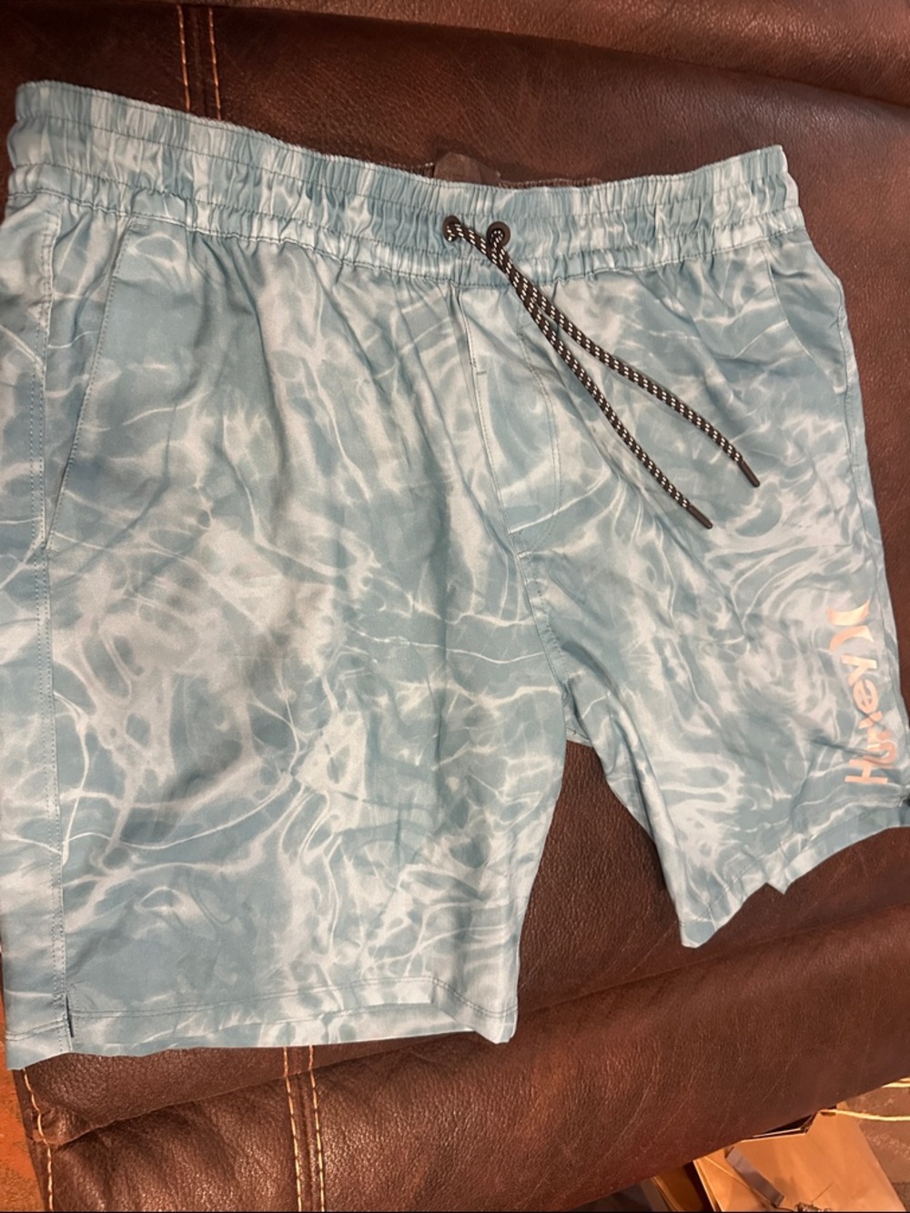 Hurley Light Blue Water-Print Swim Trunks